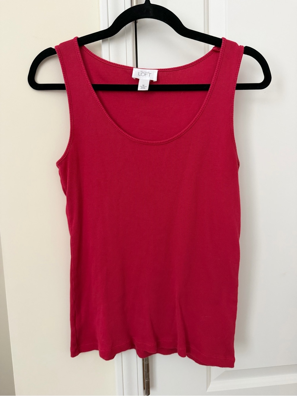 LOFT Bright Pink Ribbed Scoop Neck Tank